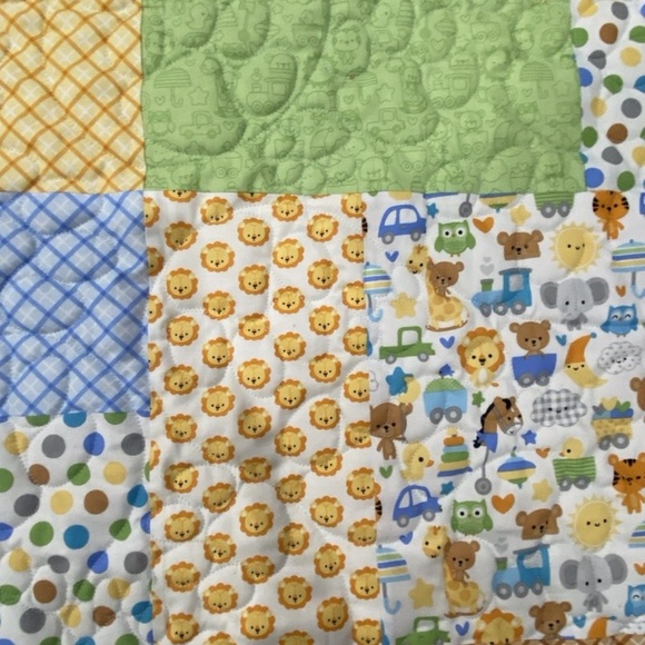Baby Boy Quilt Blanket Handmade Toddler Child Kid Blue Yellow Animal Riley Blake - Picture 4 of 7